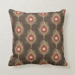 Påfågelfjädrar, Beige på mörk chokladbrun Kudde