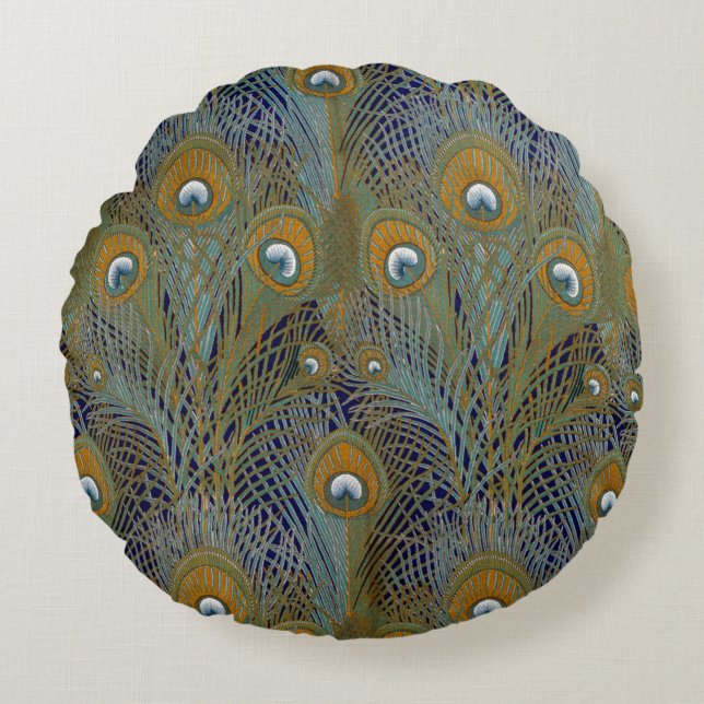 Påfågelfjädrar dämpar rund kudde (Framsidan)