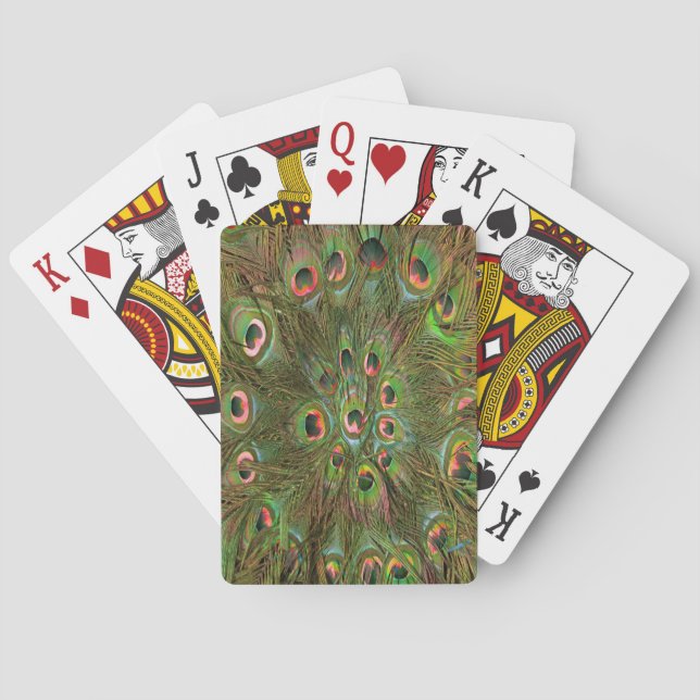 Påfågelfjädrar grön bakgrund casinokort (Baksidan)