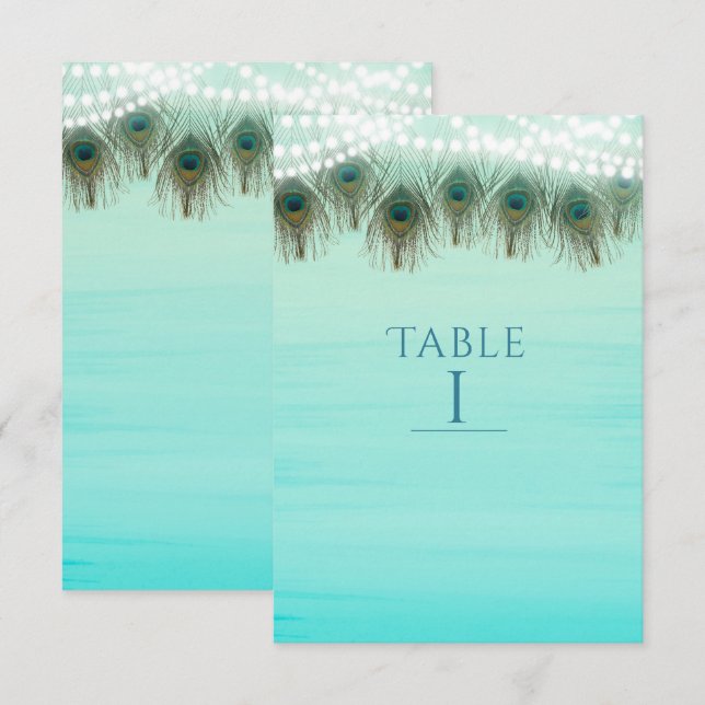 Påfågelfjädrar & Ljus Rustik Nummerkort Inbjudningar (Fram/baksida)