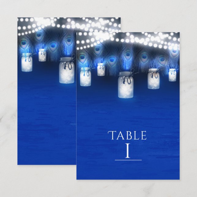 Påfågelfjädrar, Murarskål & Ljus Bord Nummer Inbjudningar (Fram/baksida)