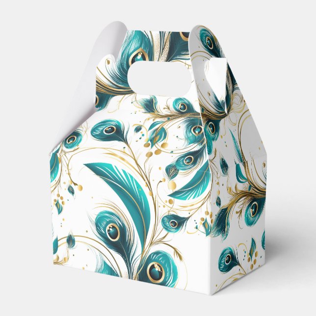 Påfågelfjädrar Party Treat Box Presentaskar (Framsidan Sidan)