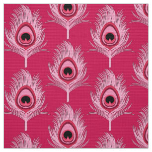 Påfågelfjädrar, pastellfärgade rosor på Fuchsia Tyg