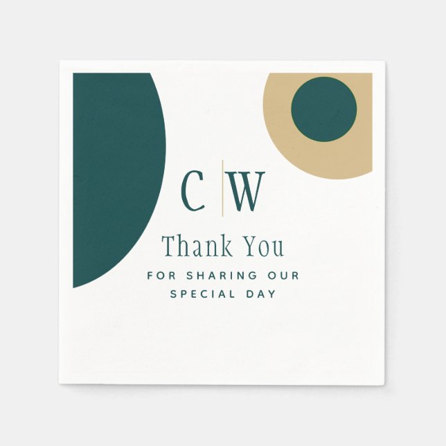 Påfågelgrönt Guld Bröllop Tack Pappersservett (Framsidan)