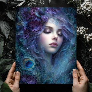 Påfågelgudinnans drottnings fantasyväggkonsttryck poster