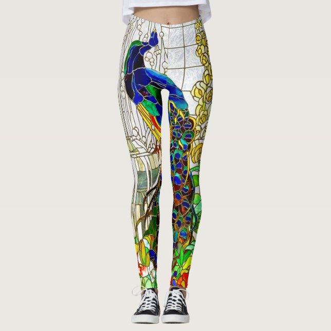Påfågelmålat glassYoga flåsar spring Leggings (Framsida)