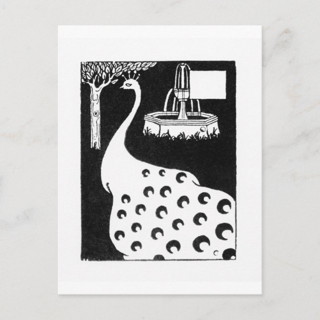 Påfågelmotiv, från "Le Morte d'Arthur" (lithoen) Vykort (Framsida)