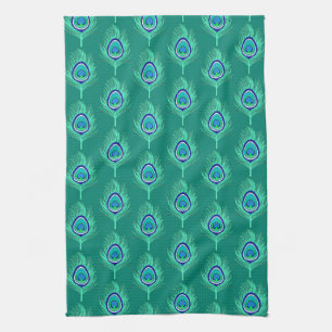Påfågeln befjädrar, Aqua på turkos/påfågel Kökshandduk