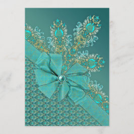 Påfågeln befjädrar elegant damastast inbjudan