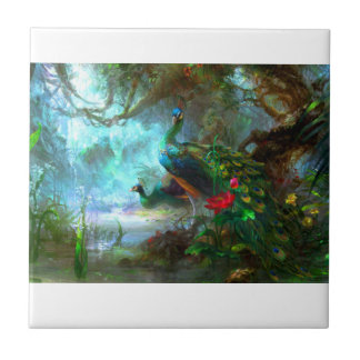 Påfågeln parar i trädgårds- keramiskt belägger med kakelplatta