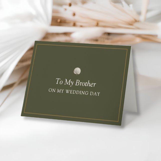 Påfågelpalmer Bror Bröllopskort Tack Kort (Peacock Palm Brother Wedding Day Card with elegant lettering and a delicate border.)