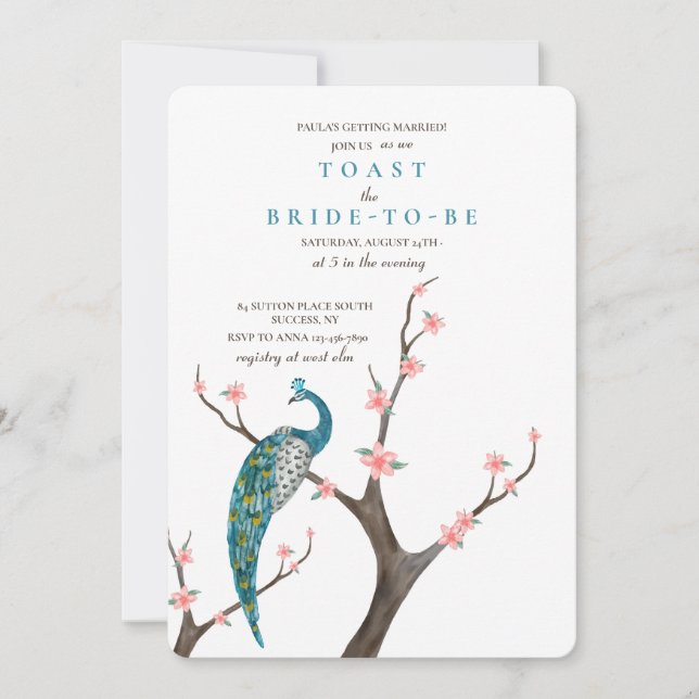 Påfågels akvarell inbjudningar (Framsida)