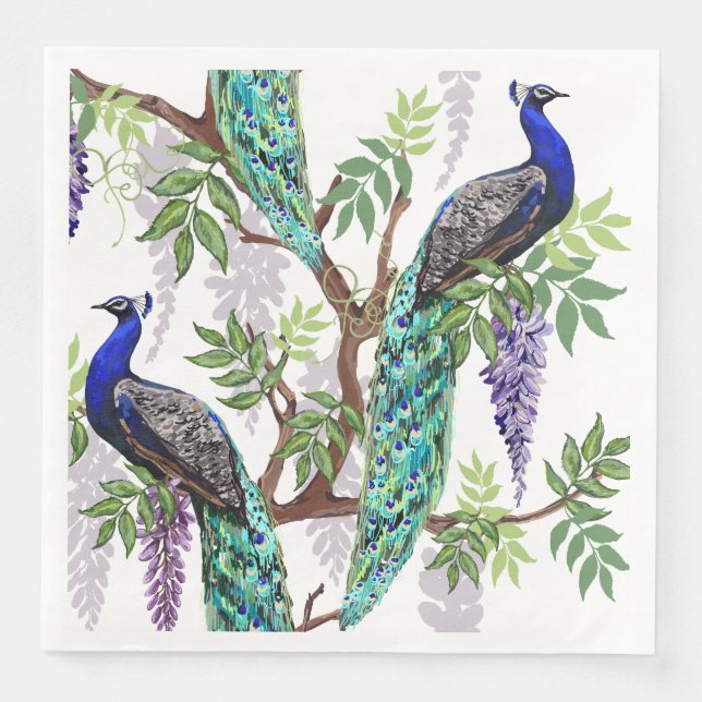 Påfågels Bröllop Pappersservett (Framsida)