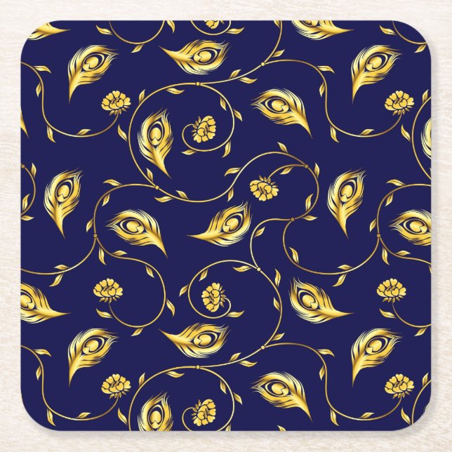 PåfågelSarimönster Underlägg Papper Kvadrat (Framsidan)