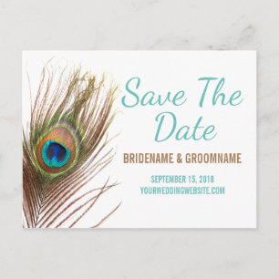 Påfågelsfär Save The Date Meddelande Vykort