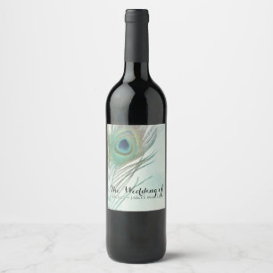 Påfågelsfjäder Boho Chic Akvarell Anpassad Vin Vinflaska Etikett