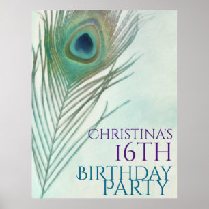 Påfågelsfjäder Boho Chic Akvarell Banner Affisch