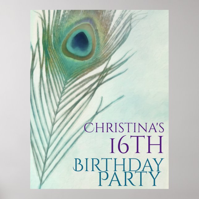 Påfågelsfjäder Boho Chic Vattenfärg Banner Affisch (Framsidan)