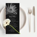 Påfågelsfjäder Chic Glitter Silver Bat Mitzvah Meny<br><div class="desc">Denna design har en elegant silverglittrande påfågelsfjäder på svart bakgrund med din Bat Mitzvah menyinformation nedan. Anpassa genom att redigera texten i textfälten. Designad åt dig av Evco Studio www.zazzle.com/store/evcostudio #mitzvah #batmitzvah #eventplanner #mazeltov #jewish #mitzvahswag #party #jewishlife #wedding #kosher #mitzvahlife #corporateevents #mitzvahparty #partyplanner #partyplanning #batmitzvahgirl #mitzvahplanner #mitzvahplanning #menyer</div>