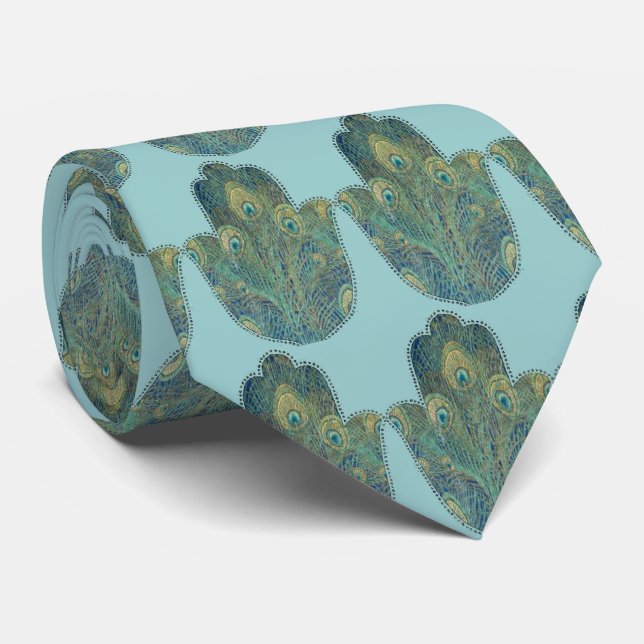 Påfågelsfjäder Hamsa  Boho Judaica Slips (Rullad)