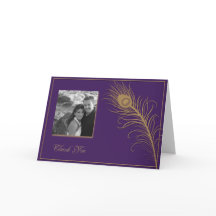 Påfågelsfjäder i guld och plommon Tacksamhetskort