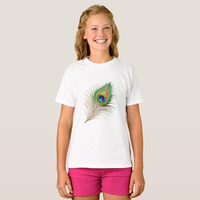 Påfågelsfjäder krishna symbol t shirt (Hel framsida)