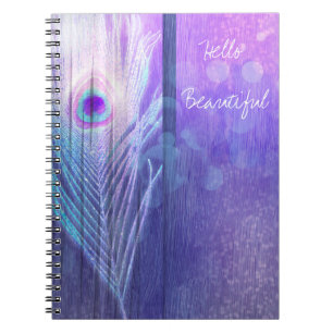 Påfågelsfjäder Lila Glam Boho Chic Glam Anpassad Anteckningsbok Med Spiral