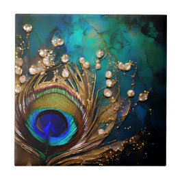 Påfågelsfjäder marmorpärlor lyxvägg kakelplatta