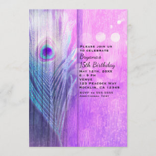 Påfågelsfjäder Rosa & Blå Boho-festinvitationer Inbjudningar