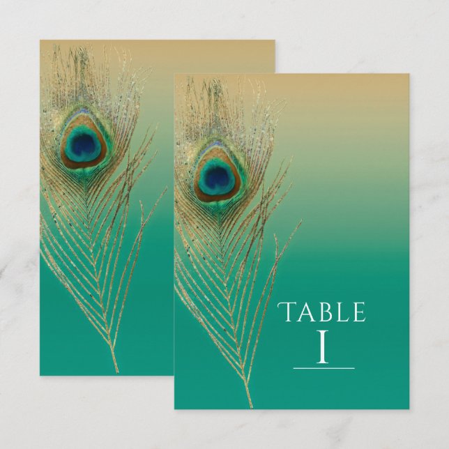 Påfågelsfjäder Sand och Teal Boho Bordskort (Fram/baksida)