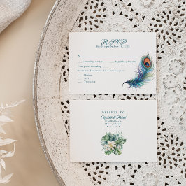 Påfågelsfjäder Tropiska blommor Bröllop RSVP-kort Tack Kort