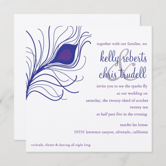 Påfågelsfjäderbröllop Inbjudningar (Fram/baksida)