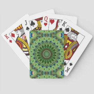 Påfågelsfjädermandala Smaragd och blå symmetri Casinokort