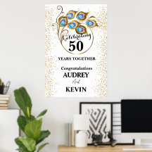 Påfågelsfjädrar 50-års bröllopsjubileum Poster