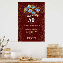 Påfågelsfjädrar 50-års bröllopsjubileum poster