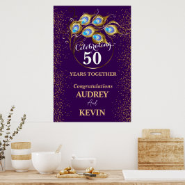 Påfågelsfjädrar 50-års bröllopsjubileum poster