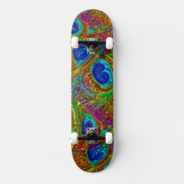 Påfågelsfjädrar Glas Konst 1 Skateboard (Framsida)