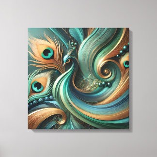 Påfågelsfjädrar i abstrakt flöde Canvas Art
