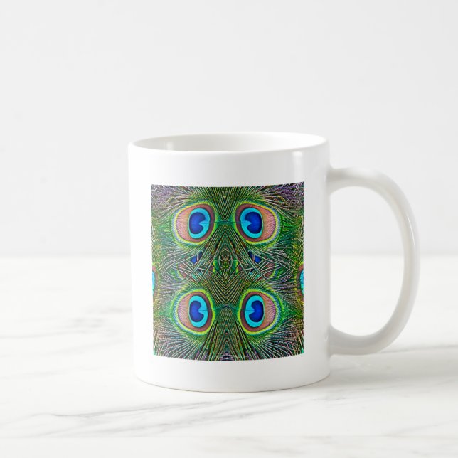 Påfågelsfjädrar Kalejdoskoptryck Kaffemugg (Höger)
