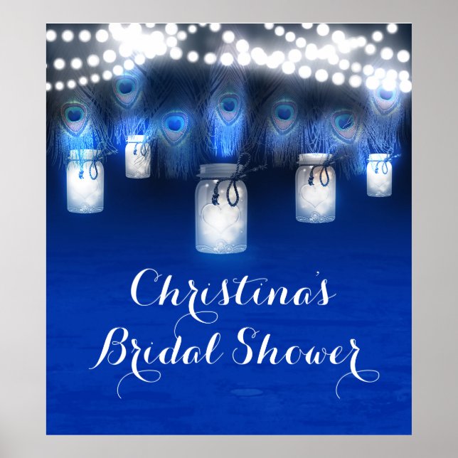 Påfågelsfjädrar, ljus i murskålskrukor banner affi poster (Framsidan)