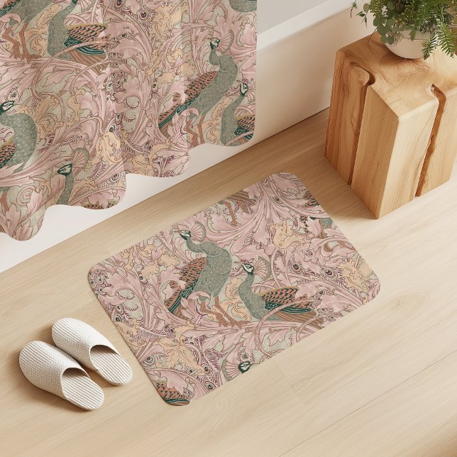 Påfågelsgård i Sage Peach Blush Beige Badrumsmatta (Skapare uppladdad)