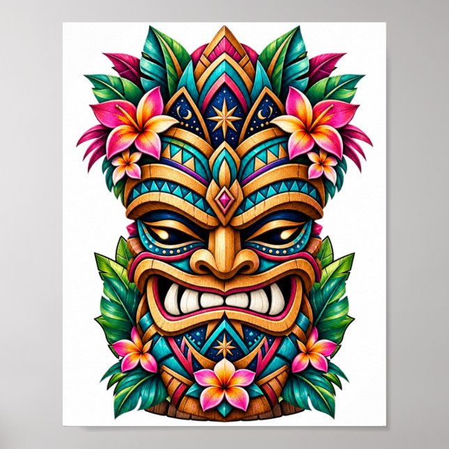 Påfågelskam Tiki-affisch Poster (Framsidan)