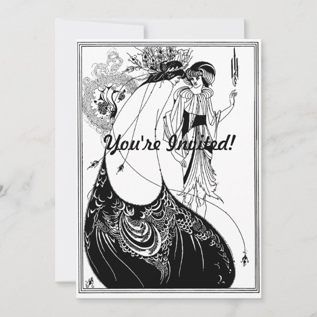 Påfågelsläp Beardsley Art Nouveau Inbjudningar (Framsida)