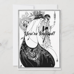 Påfågelsläp Beardsley Art Nouveau Inbjudningar