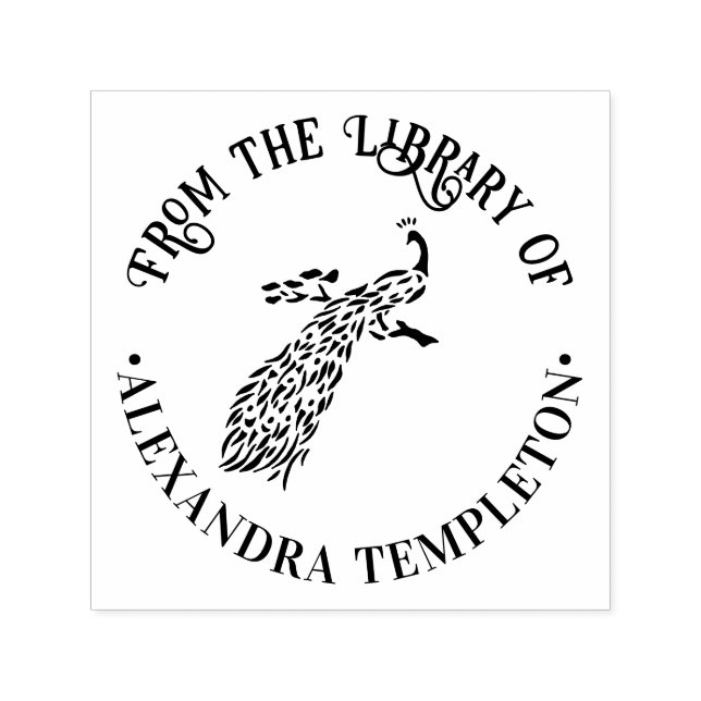 Påfågelssilhuett #3 “Från bibliotek av” Namn Självfärgande Stämpel (Design)