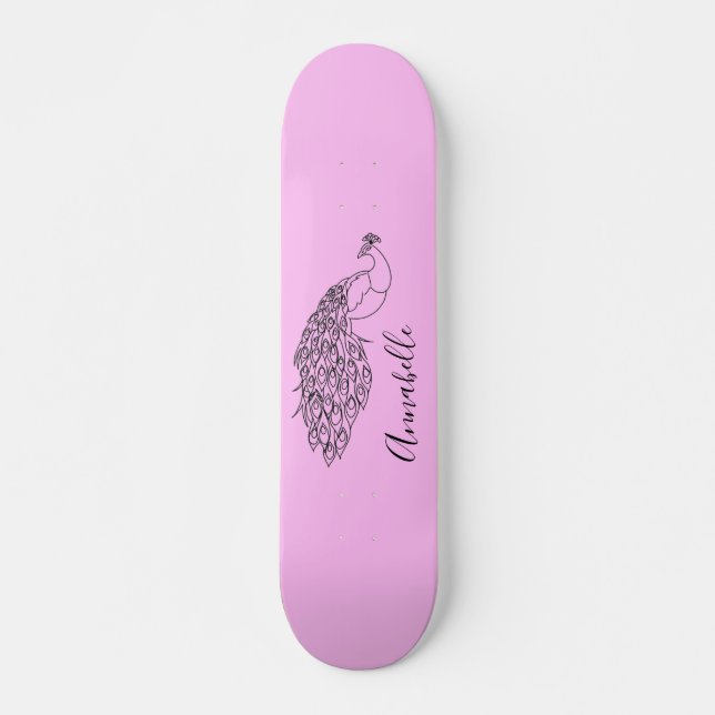Påfågelssilhuett Anpassat Namn Mini Skateboard Bräda 18,5 Cm (Framsida)