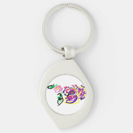 Påfågelstil swirl silverfärgad nyckelring