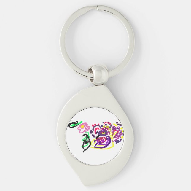 Påfågelstil  swirl silverfärgad nyckelring (Framsidan)