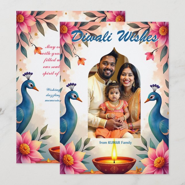 Påfågelstrålning Diwali-gratulationskort Inbjudningar (Fram/baksida)
