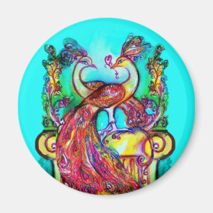 PÅFÅGLAR I KÄRLEK MONOGRAM röd blå turkos grön Magnet